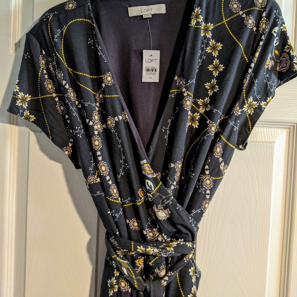 LOFT XL Grey Wrap Dress with floral detail
